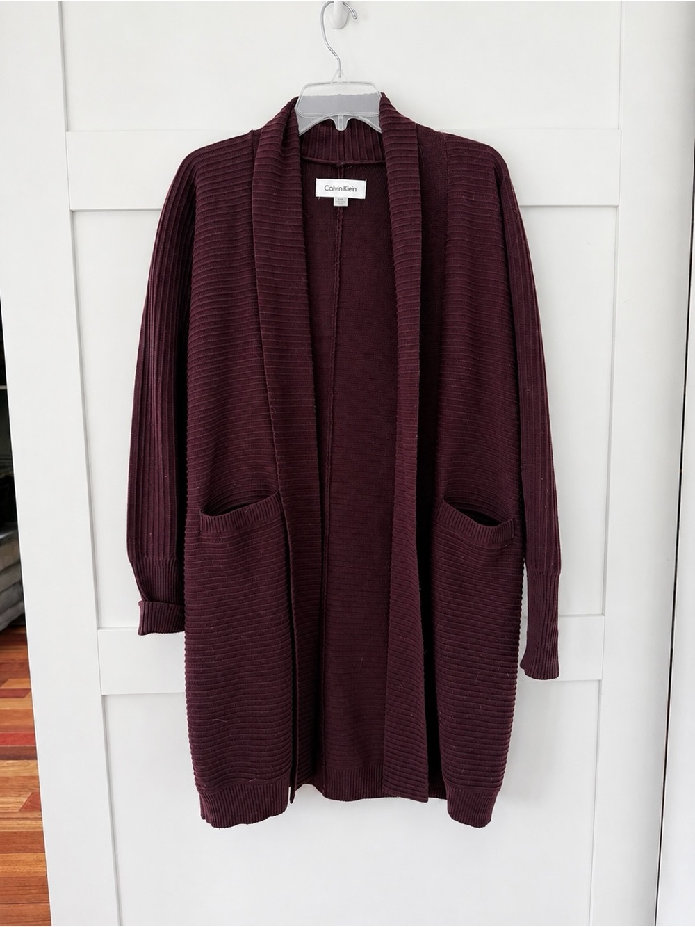 Calvin Klein Women's Deep Plum Open-Front Ribbed Cardigan
